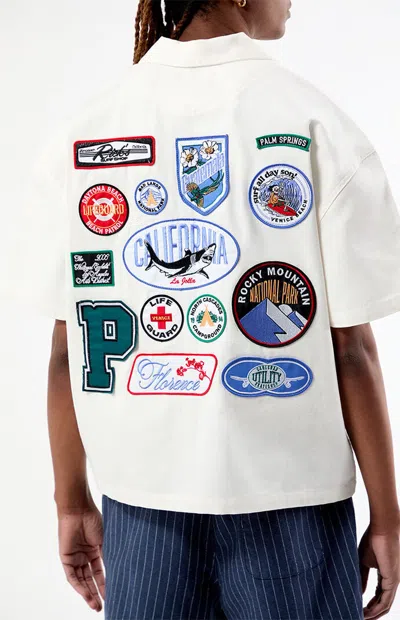 Pacsun Men's Patchwork Camp Shirt In Cream In Multi
