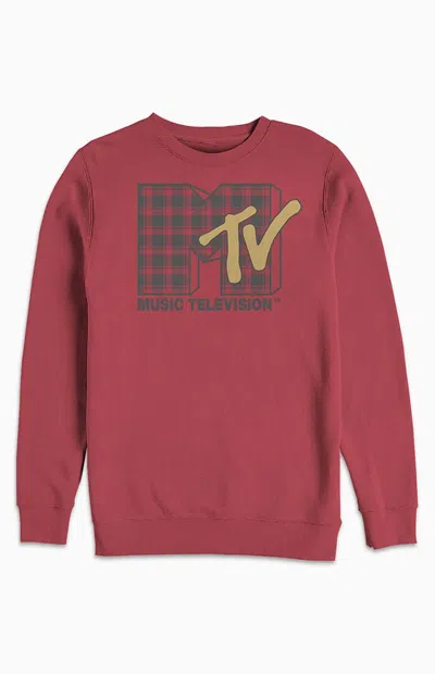 Pacsun Men's Plaid Mtv Logo Crew Neck Sweatshirt In Red