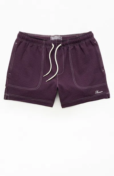 Pacsun Men's Plum Cursive Contrast Stitch 4.5" Swim Trunks In Purple
