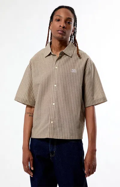 Pacsun Men's Porto Brown Striped Camp Shirt In Gray