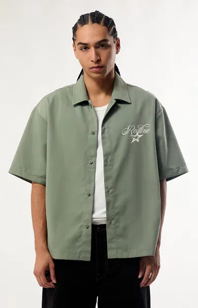 Pacsun Men's Racing Redline Button Down Shirt In Green