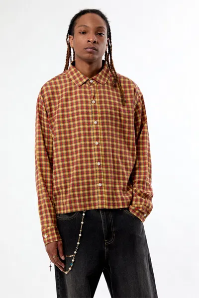 Pacsun Men's Rains Orange Plaid Long Sleeve Shirt In Brown