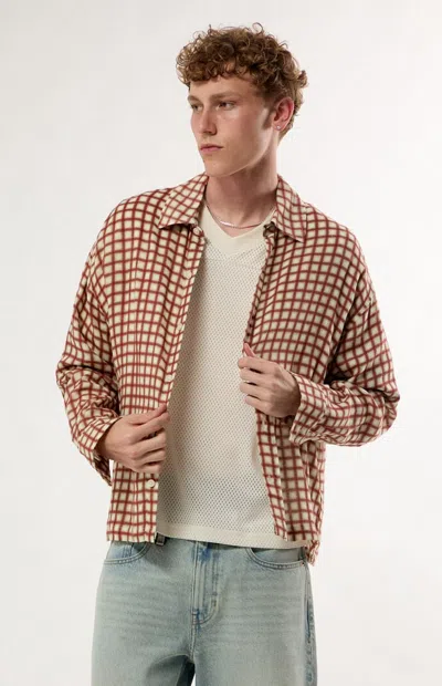 Pacsun Men's Red Leonie Checker Long Sleeve Button Down Shirt