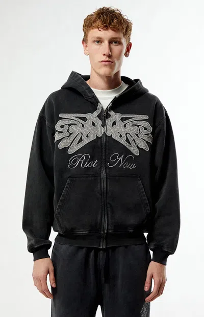 Pacsun Men's Riot Now Raw Applique Full Zip Hoodie In Black