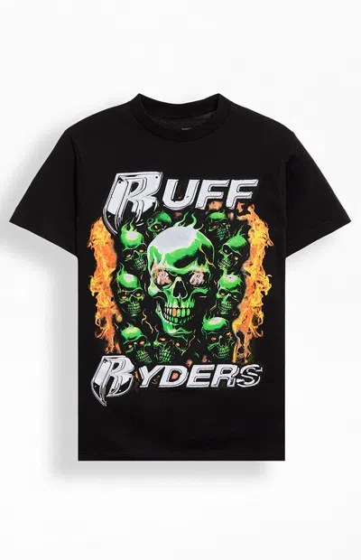 Pacsun Men's Ruff Ryders Flaming Skull T-shirt In Black