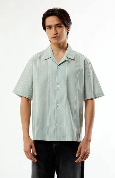 Pacsun Men's Sage Striped Oversized Camp Shirt In Gray