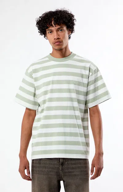 Pacsun Men's Sage Striped T-shirt In Green