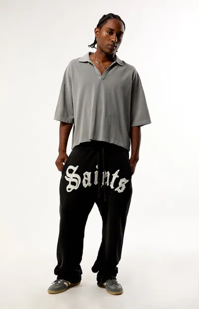 Pacsun Men's Saints Applique Baggy Fleece Sweatpants In Black