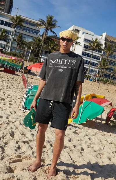 Pacsun Men's Saints Washed Cropped Boxy T-shirt In Washed Black