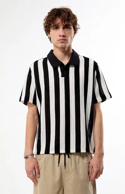 Pacsun Men's Shade Striped Knit Polo Shirt In Black/white