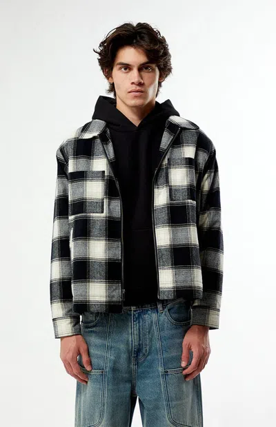 Pacsun Men's Sherpa Plaid Zip Shacket In Black/white