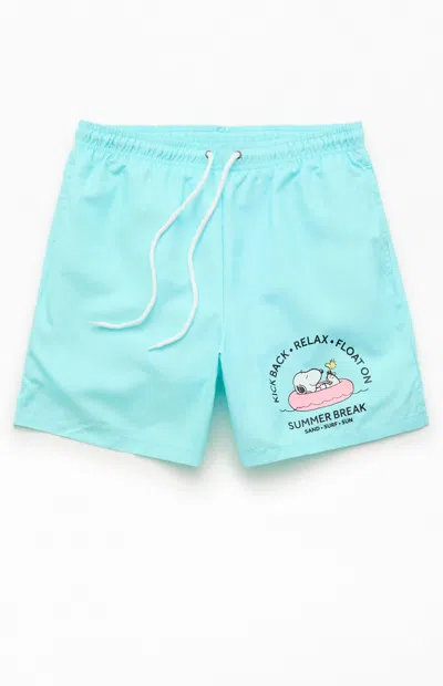 Pacsun Men's Snoopy Summer Break 6" Swim Trunks In Light Blue