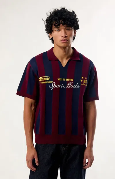 Pacsun Men's Sport Mode Striped Knit Polo Shirt In Red/blue In Multi