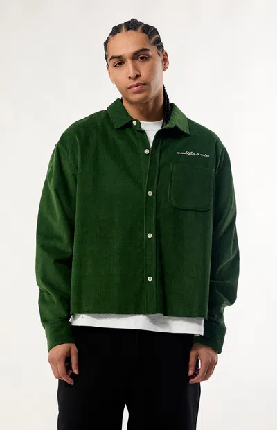 Pacsun Men's Sportster Corduroy Long Sleeve Button Up Shirt In Green