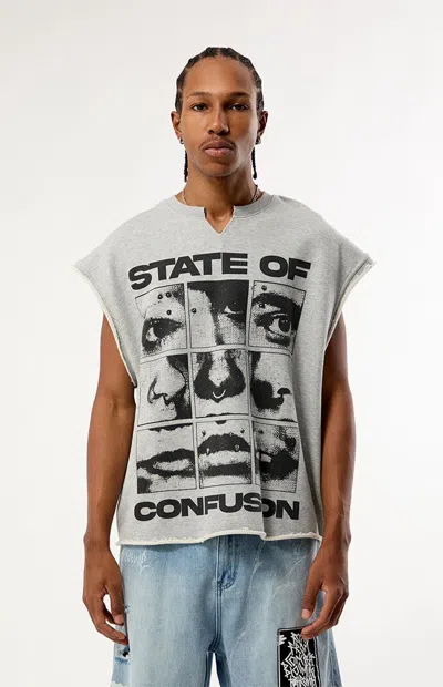 Pacsun Men's State Of Confusion Cut-off Muscle Sweatshirt In Heather Gray In Multi