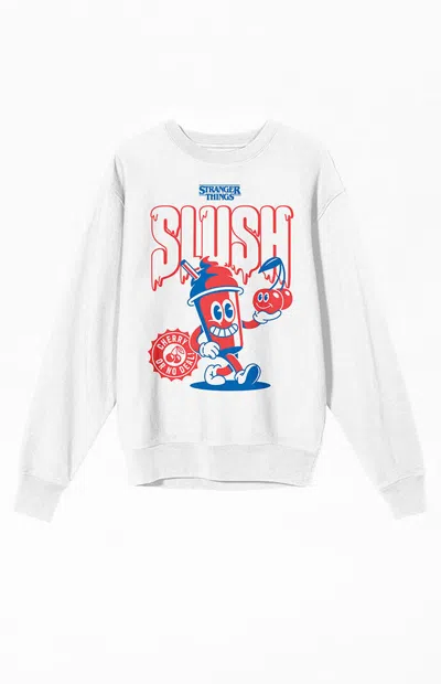 Pacsun Men's Stranger Things Red And Blue Slush Crew Neck Sweatshirt In White