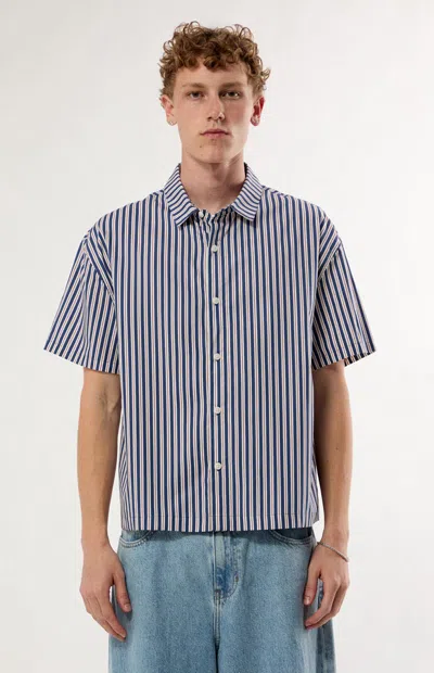 Pacsun Men's Striped Boxy Short Sleeve Button Down Shirt In Blue