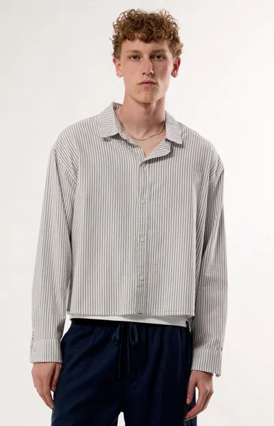 Pacsun Men's Striped Davis Long Sleeve Cropped Shirt In Brown/white In Multi