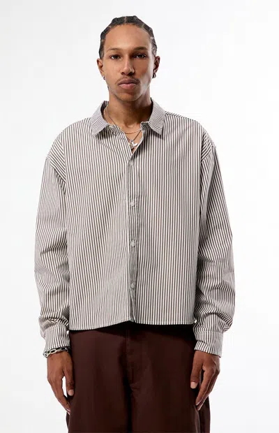 Pacsun Men's Striped Davis Long Sleeve Shirt In Brown/white In Gray