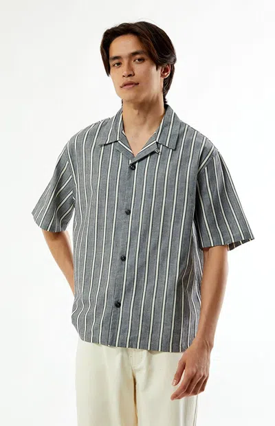 Pacsun Men's Striped Oversized Camp Shirt In Black In Gray