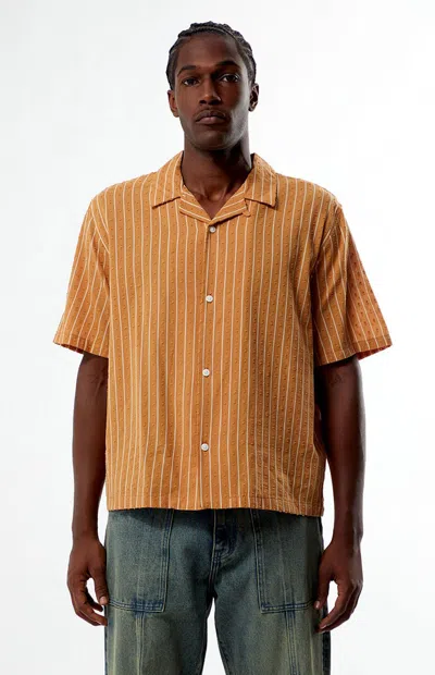Pacsun Men's Striped Pointelle Camp Shirt In Orange