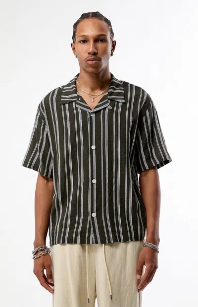 Pacsun Men's Striped Sphere Camp Shirt In Green In Black
