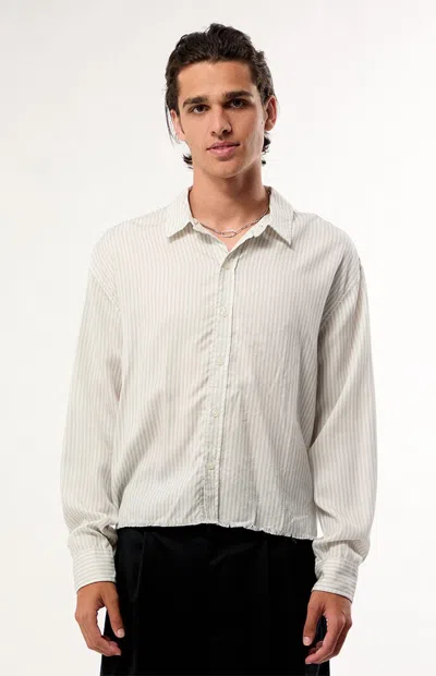 Pacsun Men's Striped Visible Oxford Long Sleeve Cropped Shirt In White