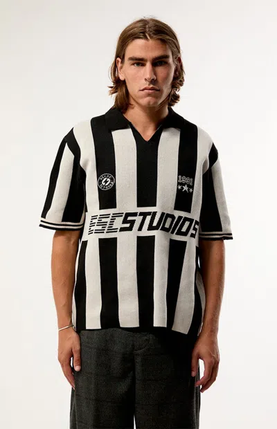 Pacsun Men's Studios Striped Knit Polo Shirt In Black/white