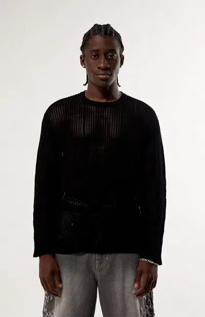 Pacsun Men's Sunset Open Knit Crew Neck Sweater In Black