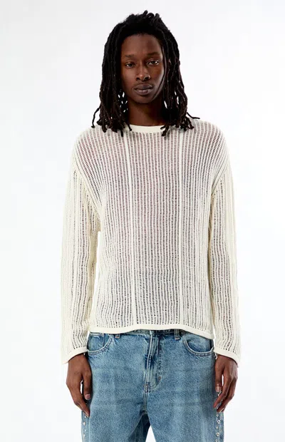 Pacsun Men's Sunset Open Knit Crew Neck Sweater In Cream In Yellow