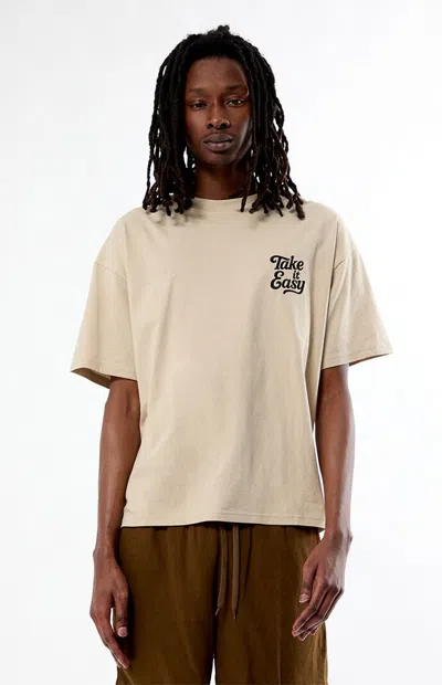 Pacsun Men's Take It Easy Embroidered T-shirt In Tan In Brown