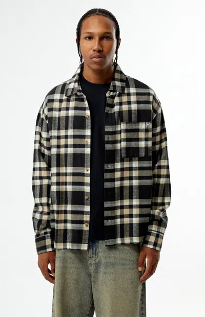 Pacsun Men's Tan & Black Plaid Long Sleeve Flannel Shirt In Tan/black In Multi