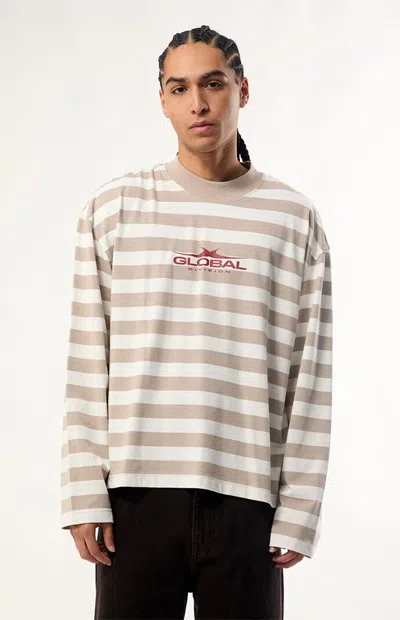 Pacsun Men's Tan Global Striped Heavyweight Cropped Long Sleeve T-shirt In Neutral