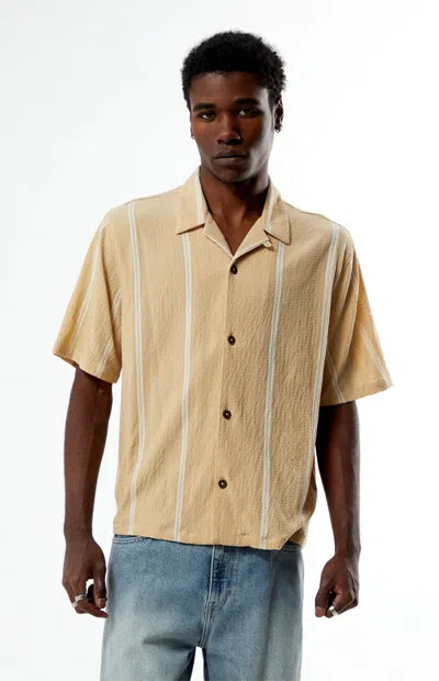 Pacsun Men's Tan Klein Striped Oversized Camp Shirt In Neutral