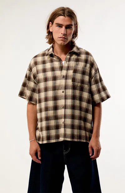 Pacsun Men's Tan Plaid Woven Flannel Shirt In Brown