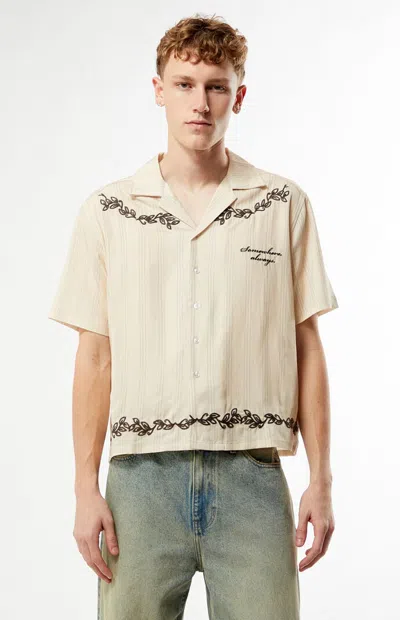 Pacsun Men's Tan Somewhere Always Striped Camp Shirt In Neutral