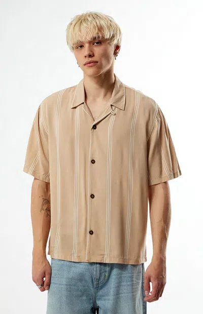 Pacsun Men's Tan Striped Oversized Camp Shirt In Neutral