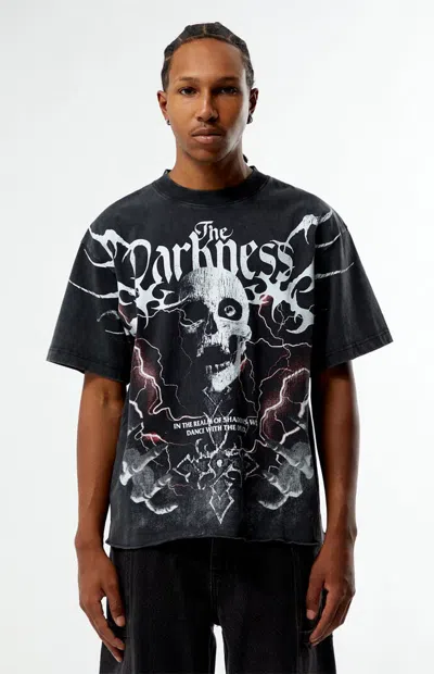 Pacsun Men's The Darkness Cropped Boxy T-shirt In Washed Black In Blue