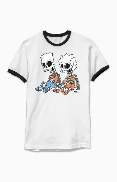 Pacsun Men's The Simpsons Skeleton Bart And Lisa T-shirt In White/black