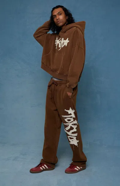 Pacsun Men's Tokyo Raw Applique Baggy Sweatpants In Brown