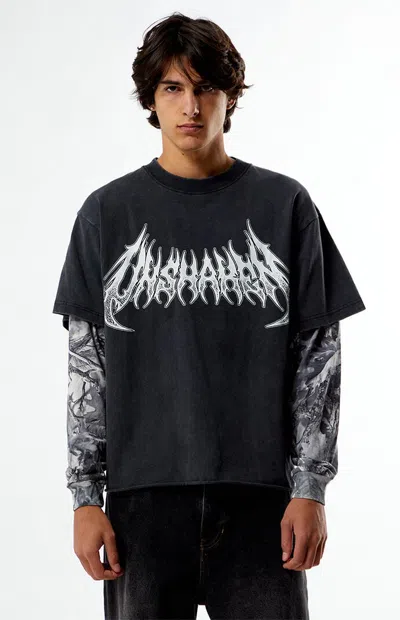 Pacsun Men's Unshaken Cropped Camo 2fer Long Sleeve T-shirt In Black