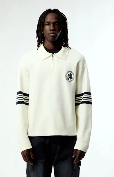 Pacsun Men's Varsity Stripe Half Zip Sweater In Cream In Multi