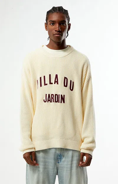 Pacsun Men's Villa Du Jardin Ribbed Knit Crew Neck Sweater In Cream In Yellow