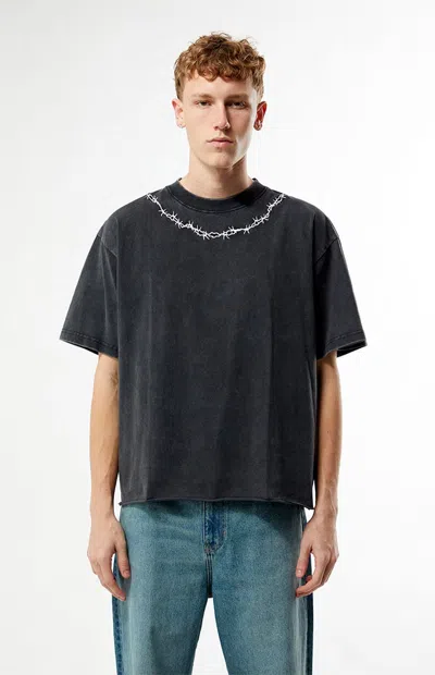 Pacsun Men's Washed Black Barbed Wire Cropped Boxy T-shirt