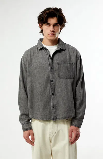 Pacsun Men's Washed Black Denim Long Sleeve Shirt