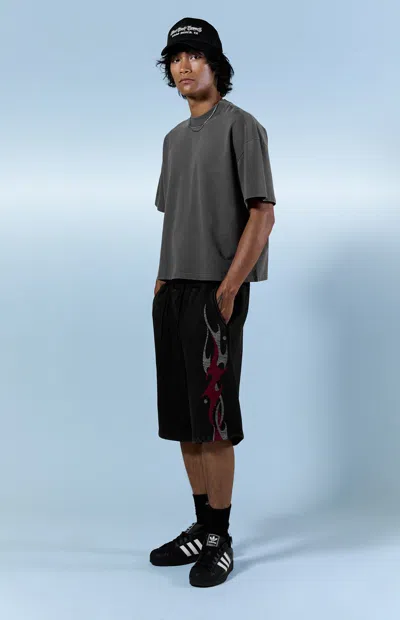 Pacsun Men's Washed Black Fleece Graphic Baggy Sweat Shorts