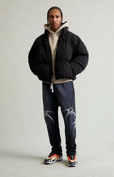 Pacsun Men's Washed Black Graphic Fleece Straight Leg Sweatpants