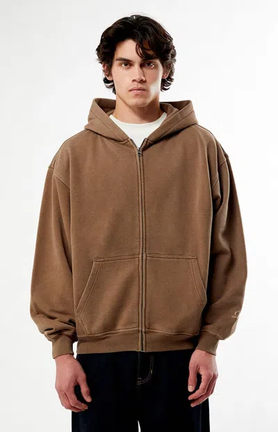 Pacsun Men's Washed Brown Full Zip Hoodie
