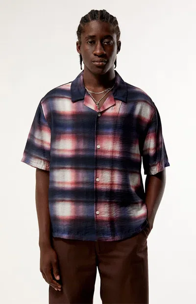 Pacsun Men's Waterpaint Plaid Short Sleeve Shirt In Red/blue