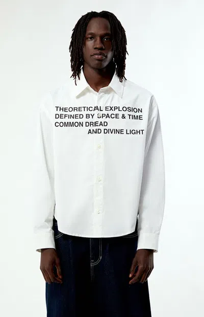 Pacsun Men's White Common Space Solid Long Sleeve Oxford Shirt